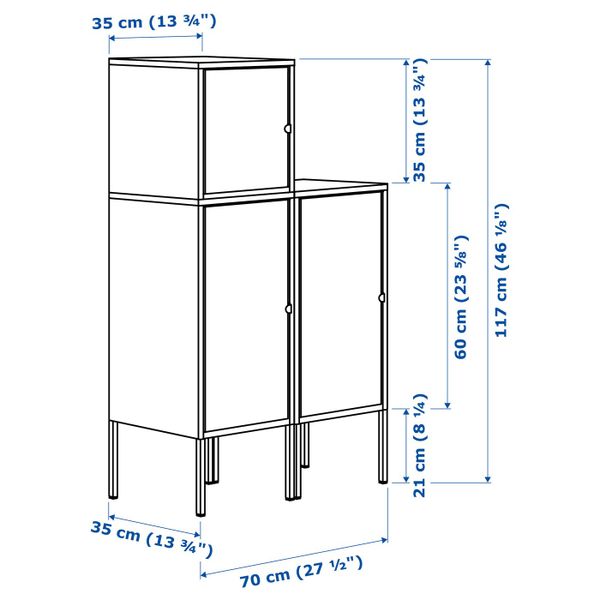 Комбинация для хранения, красный темно-синий/темно-зеленый 70x117 см IKEA ЛИКСГУЛЬТ 092.487.04 - схема-чертеж с размерами