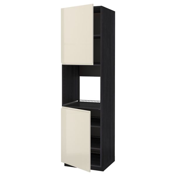 Высокий шкаф для духовки/2дверцы/полки, черный, Воксторп глянцевый светло-бежевый 60x60x220 см IKEA МЕТОД 792.243.80 - схема-чертеж с размерами