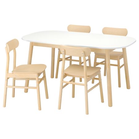 Стол и 4 стула, белый, береза, 160x95 см IKEA RÖNNINGE РЁННИНГЕ, VEDBO ВЕДБУ 193.068.78