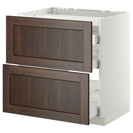Напольный шкаф, 2 фронтальных панели, 3 ящика МЕТОД / МАКСИМЕРА, белый, Эдсерум коричневый