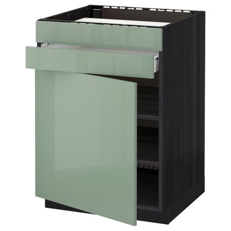 Напольный шкаф для варочной панели, доводчик, 2 фасада, 1 ящик МЕТОД / ФОРВАРА, черный, Калларп светло-зеленый (60x60 см)