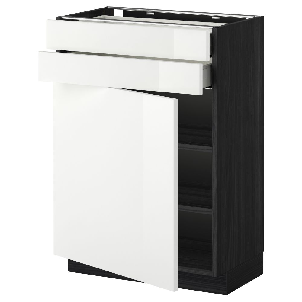 Напольный шкаф с дверцей, 2 ящиками МЕТОД / МАКСИМЕРА, черный, Рингульт белый - схема-чертеж с размерами