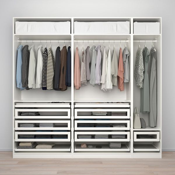 Гардероб, комбинация, белый/белый стекло 250x60x236 см IKEA PAX ПАКС / TYSSEDAL ТИССЕДАЛЬ 093.249.48 - фото 3