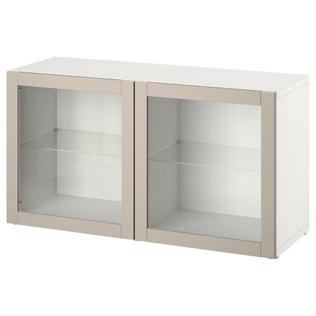 Стеллаж с дверьми, белый/Синдвик светлый серо-бежевый 120x42x64 см IKEA BESTÅ БЕСТО 894.420.47