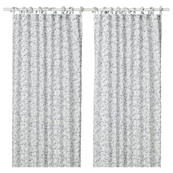 Гардины, 1 пара, белый/синий, 145x300 см IKEA ХЭССЛЕКЛОККА 103.988.77 - фото 1