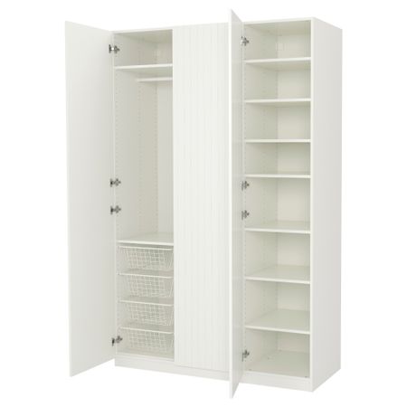 Гардероб ПАКС, белый, Марнардаль полоска белый/бежевый (150x60x236 см)