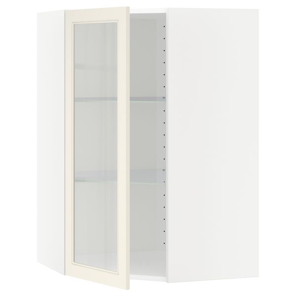 Угловой навесной шкаф с полками, стекляными дверцами МЕТОД, белый, Хитарп белый с оттенком - схема-чертеж с размерами