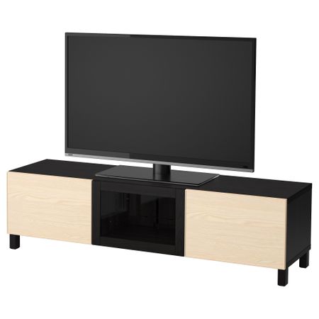 Тумба под ТВ с ящиками и дверцей БЕСТО, черно-коричневый, Инвикен ясеневый шпон (180x40x48 см)