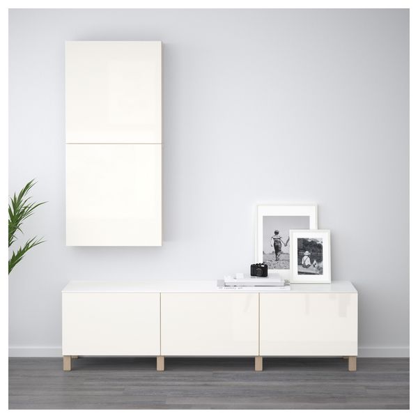 Комбинация для хранения с ящиками БЕСТО, под беленый дуб, Сельсвикен глянцевый/белый (180x42x48 см) - схема-чертеж с размерами