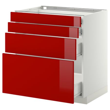 Напольный шкаф 4 фронтальных панели, 4 ящика МЕТОД / ФОРВАРА, белый, Рингульт красный
