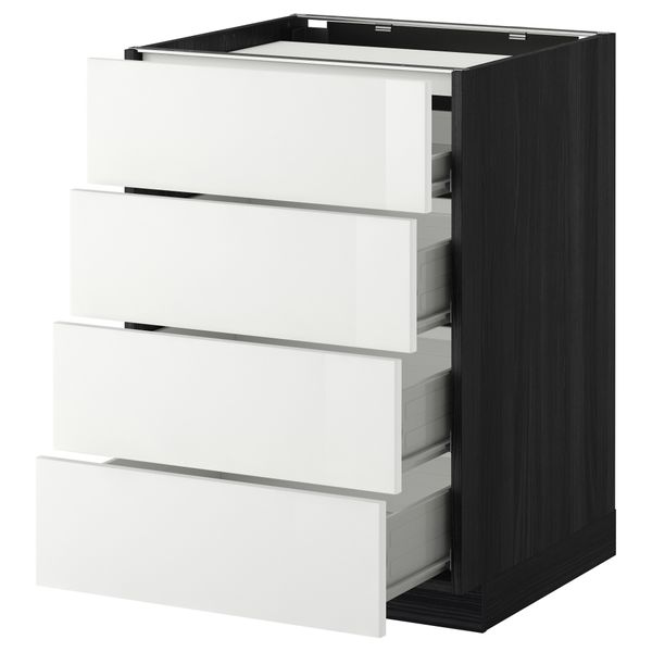Напольный шкаф, 4 фронтальных панели, 4 ящика МЕТОД / ФОРВАРА, черный, Рингульт белый - фото 1