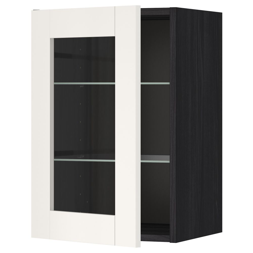 Навесной шкаф с полками, стекляными дверцы МЕТОД, черный, Сэведаль белый - схема-чертеж с размерами