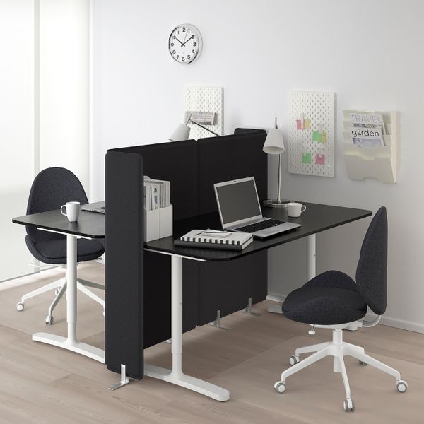 Стол с экраном, ясеневый шпон, черная морилка, белый 160x160 120 см IKEA БЕКАНТ 492.880.57 - фото 2