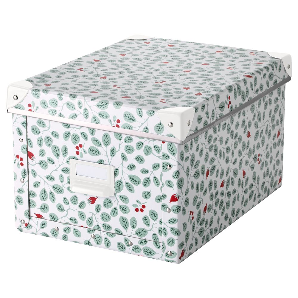 Коробка с крышкой ФЬЕЛЛА, белый, зеленый (25x36x20 см) - фото 1