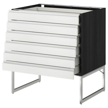 Напольный шкаф 6 фронтальных панелей, 6 нижних ящиков МЕТОД / МАКСИМЕРА, черный, Нодста белый