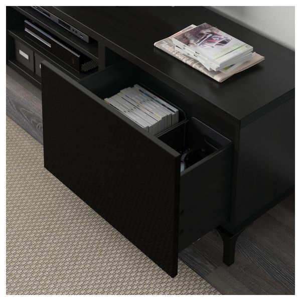 Тумба для ТВ с ящиками БЕСТО, черно-коричневый, Сельсвикен глянцевый/черный (180x40x48 см) - фото 3