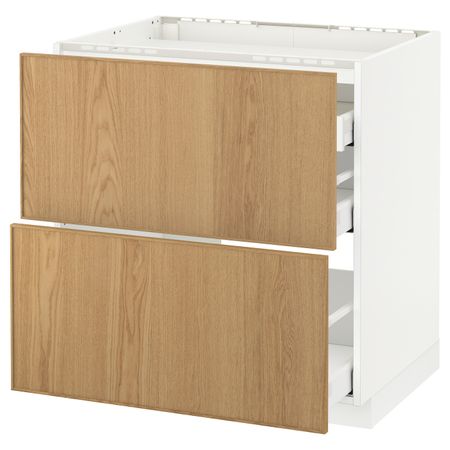 Напольный шкаф, 2 фронтальных панели, 3 ящика, белый/Экестад дуб 80x60 см IKEA METOD МЕТОД / MAXIMERA МАКСИМЕРА 192.356.35