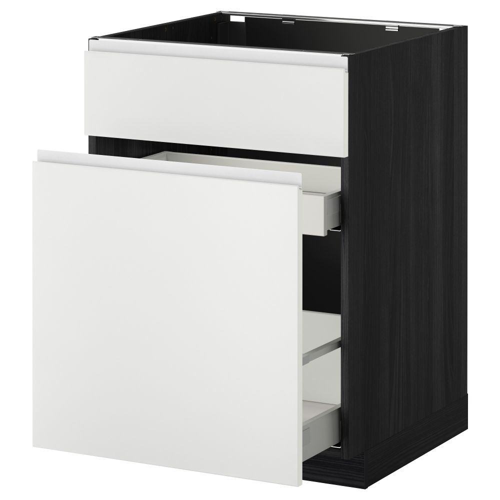 Напольный шкаф под мойку, сорт муcора, 1 дверца, 2 ящика МЕТОД / МАКСИМЕРА, черный, Нодста белый (60x60 см) - схема-чертеж с размерами