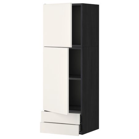 Навесной шкаф, 2 дверцы, 2 ящика МЕТОД / МАКСИМЕРА, черный, Веддинге белый