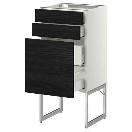 Напольный шкаф 3 фронтальных панели, 2 нижних, 2 средних ящика МЕТОД / МАКСИМЕРА, белый, Тингсрид черный