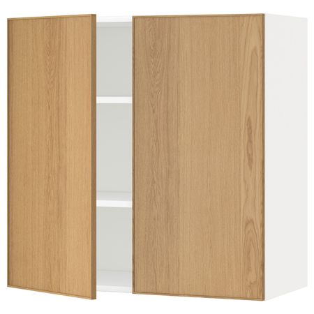 Навесной шкаф с полками/2дверцы, белый/Экестад дуб 80x80 см IKEA METOD МЕТОД 992.255.43