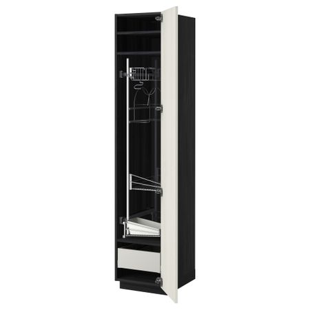 Высокий шкаф с отделением для аксессуаров, для уборки МЕТОД / МАКСИМЕРА, черный, Росдаль белый (40x60x200 см)