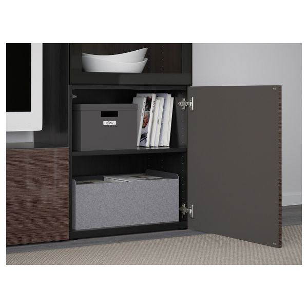 Шкаф для ТВ, комбинированный, стекляные дверцы, черно-коричневый, Сельсвикен глянцевый, коричневый прозрачное стекло, 240x40x128 - фото 4