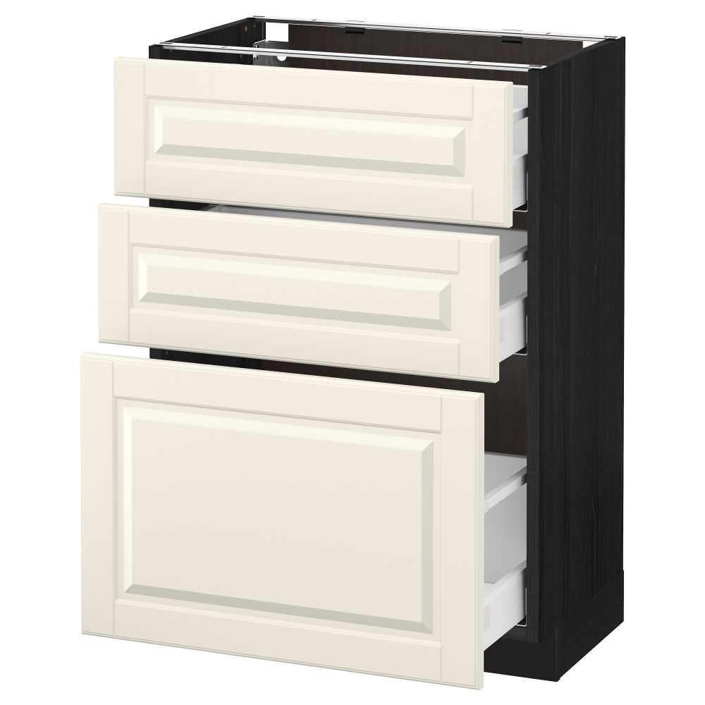 Напольный шкаф с 3 ящиками МЕТОД / МАКСИМЕРА, черный, Будбин белый с оттенком - схема-чертеж с размерами