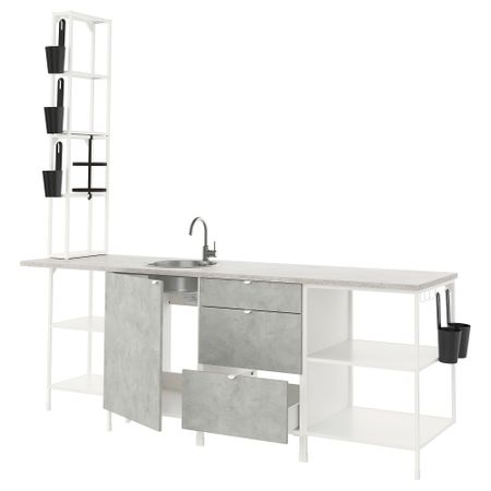 Кухня, 243x63.5x241 см, белый, под бетон IKEA BEGIVENHET БЕГИВЕНХЕТ 893.381.83