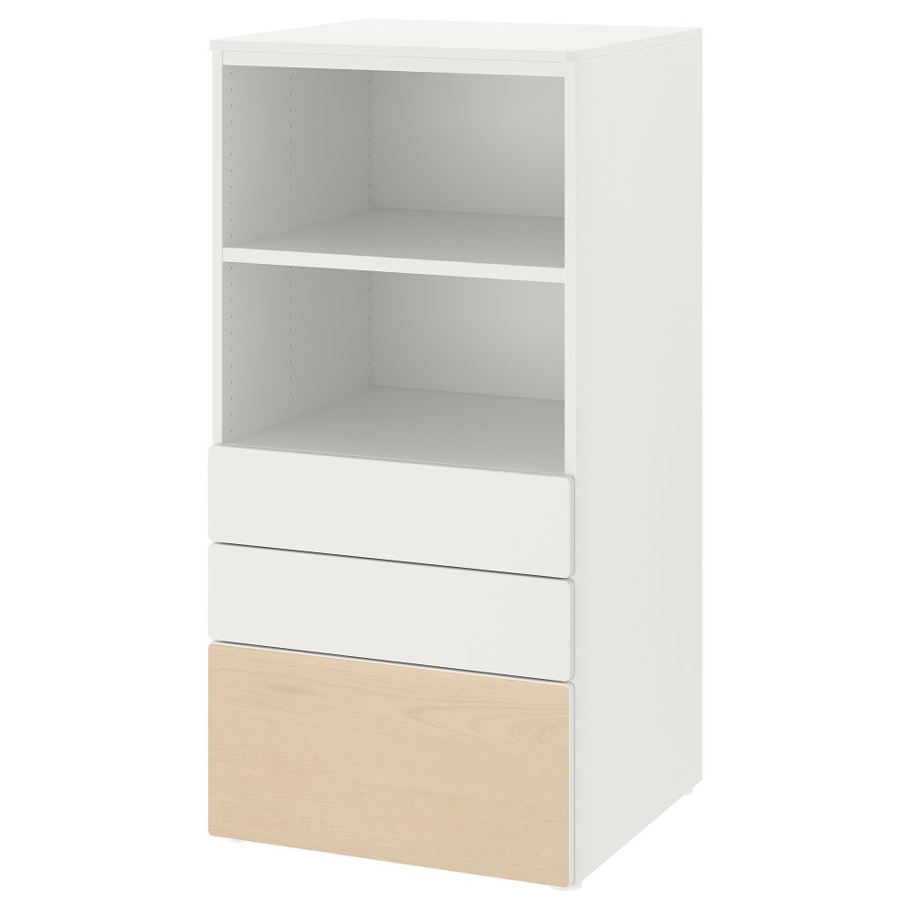 Стеллаж, 60x57x123 см, белый береза, с 3 ящиками IKEA PLATSA ПЛАТСАA ПЛАТСА, SMÅSTAD СМОСТАД 293.879.87 - фото 1
