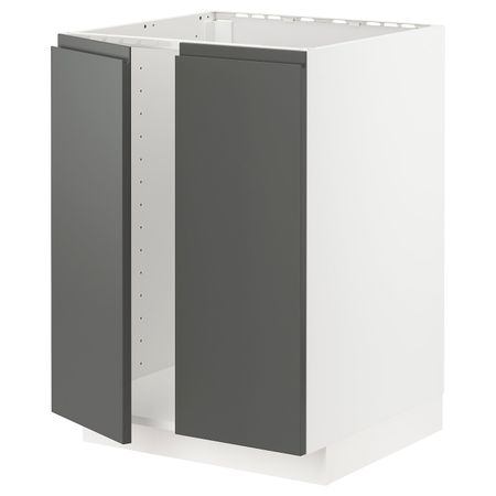 Напольный шкаф для мойки+2 двери, белый/Воксторп темно-серый 60x60 см IKEA METOD МЕТОД 294.455.29