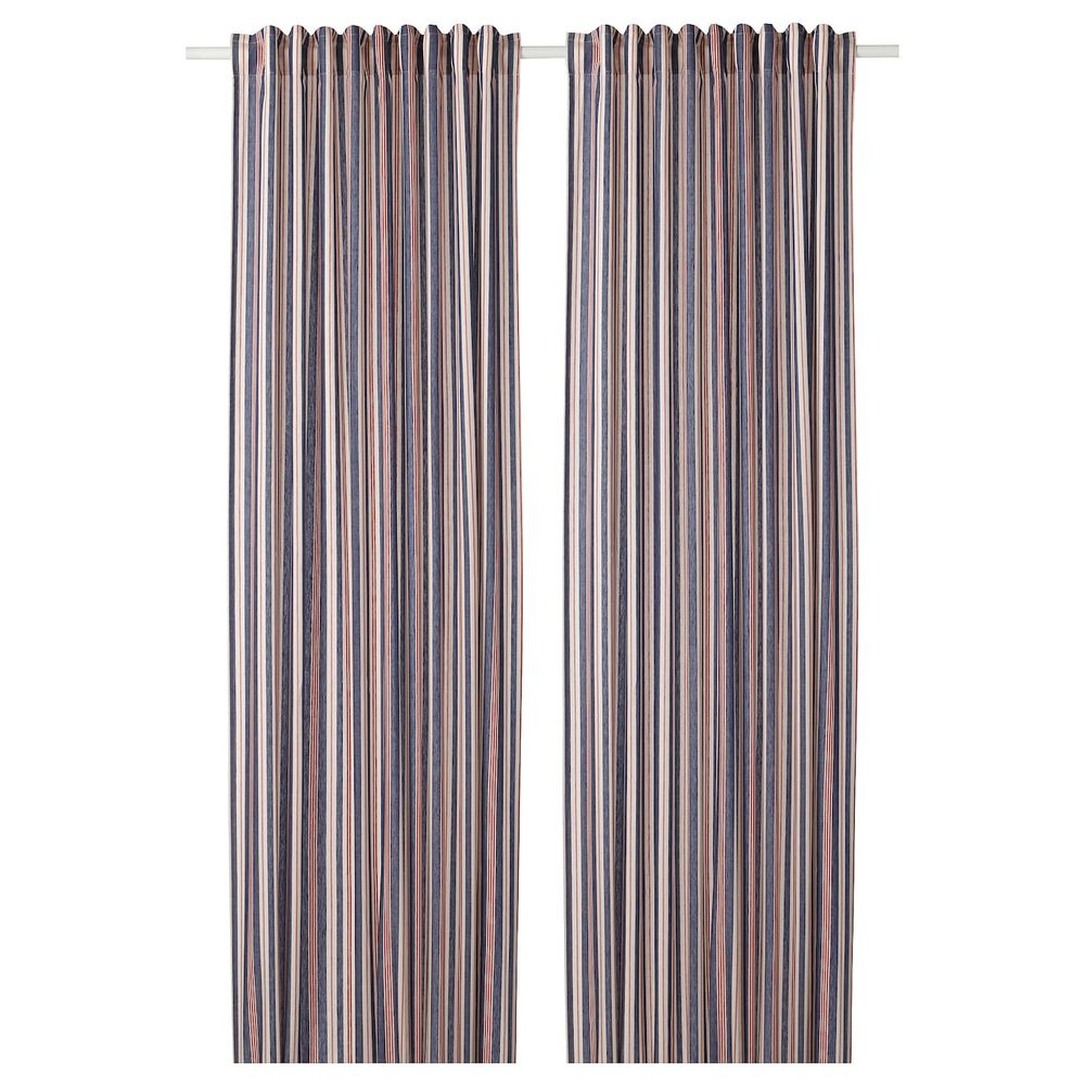 Гардины, 1 пара, синий-красный в полоску 145x300 см IKEA BERGSKRABBA БЕРГСКРАББА 204.508.55 - фото 1
