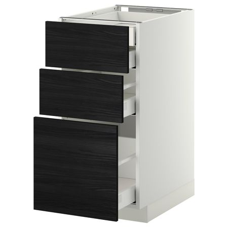 Напольный шкаф 3 фронтальные панели, 2 низких, 1 средний, 1 встроенный ящ, белый, Тингсрид черный 40x60 см IKEA МЕТОД /