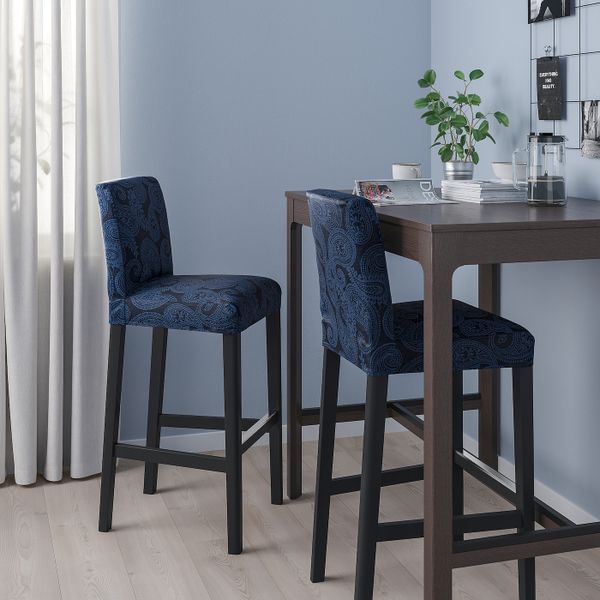 Стул барный, черный/Квильсфорс темно-синий/синий 75 см IKEA BERGMUND БЕРГМУНД 694.187.17 - фото 2