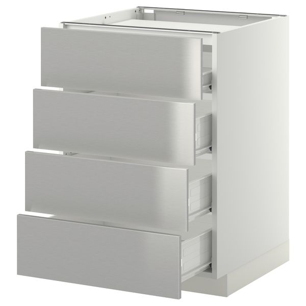 Напольный шкаф, 4 фронтальных панели, 4 ящика МЕТОД / ФОРВАРА, белый, Гревста нержавеющ сталь - фото 1