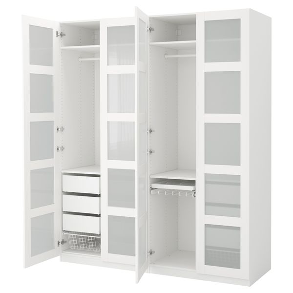 Гардероб ПАКС, белый, Бергсбу матовое стекло - фото 1