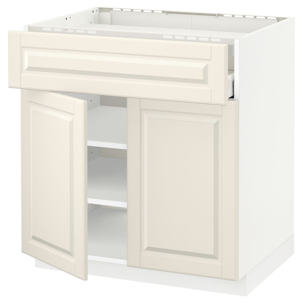 Напольный шкаф для варочной панели, ящик, полка, 2 дверцы МЕТОД / МАКСИМЕРА, белый, Будбин белый с оттенком - схема-чертеж с размерами
