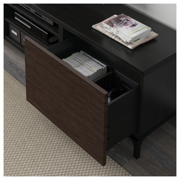 Тумба для ТВ с ящиками БЕСТО, черно-коричневый, Сельсвикен глянцевый/коричневый (180x40x48 см) - фото 3