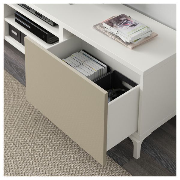 Тумба для ТВ с ящиками БЕСТО, белый, Сельсвикен глянцевый/бежевый (180x40x48 см) - фото 3