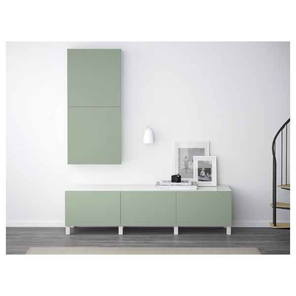 Комбинация для хранения с ящиками БЕСТО, белый, Лаппвикен зеленый (180x40x48 см) - схема-чертеж с размерами