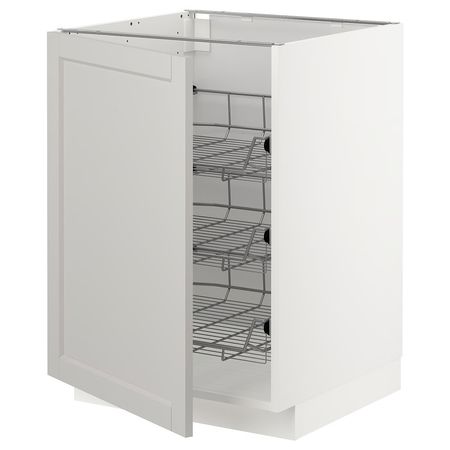 METOD Напольный шкаф/проволочные корзины - белый/Lerhyttan светло-серый 60x60 см
