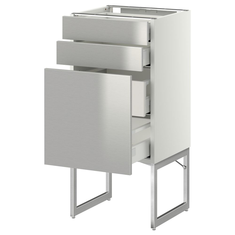 Напольный шкаф 3 фронтальных панели, 2 нижних, 2 средних ящика МЕТОД / МАКСИМЕРА, белый, Гревста нержавеющ сталь - схема-чертеж с размерами