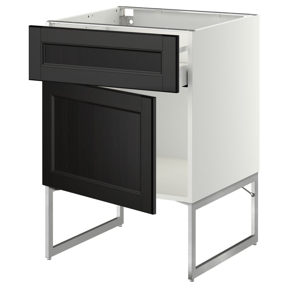 Напольный шкаф с ящиком, дверью МЕТОД / МАКСИМЕРА, белый, Лаксарби черно-коричневый - схема-чертеж с размерами