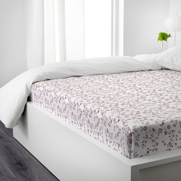 Простыня, белый, розовый, 215x220 см IKEA ХЭССЛЕКЛОККА 204.265.73 - фото 3