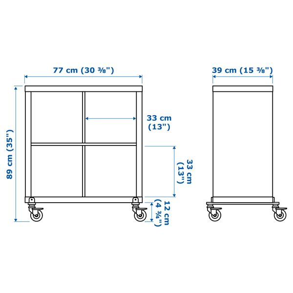 Стеллаж на колесиках КАЛЛАКС, глянцевый серо-бирюзовый (77x89 см) - схема-чертеж с размерами