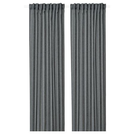 Гардины, 2 шт., темно-серый/в полоску 145x300 см IKEA MILDRUN МИЛДРУН 904.808.06