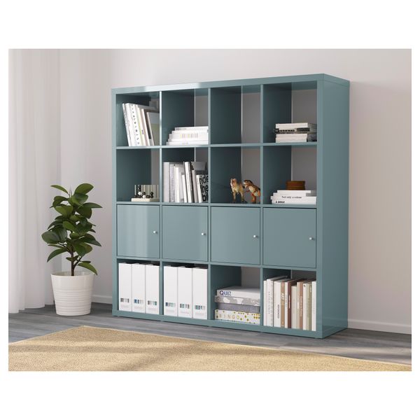 Стеллаж с 4 вставками КАЛЛАКС, глянцевый серо-бирюзовый (147x147 см) - фото 3