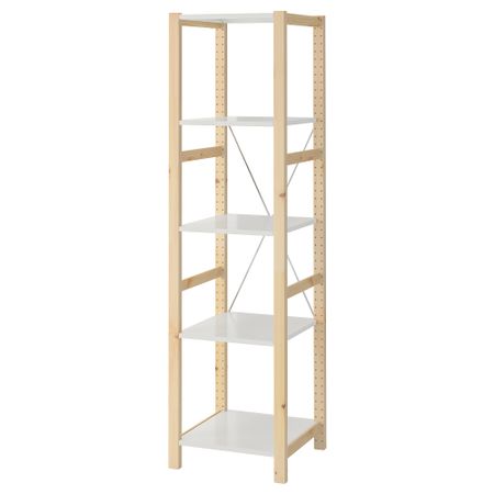Стеллаж, сосна, металлический белый, 48x50x179 см IKEA IVAR ИВАР 995.535.01
