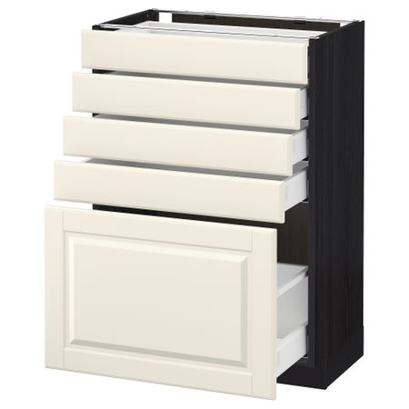 Напольный шкаф с 5 ящиками МЕТОД / МАКСИМЕРА, черный, Будбин белый с оттенком