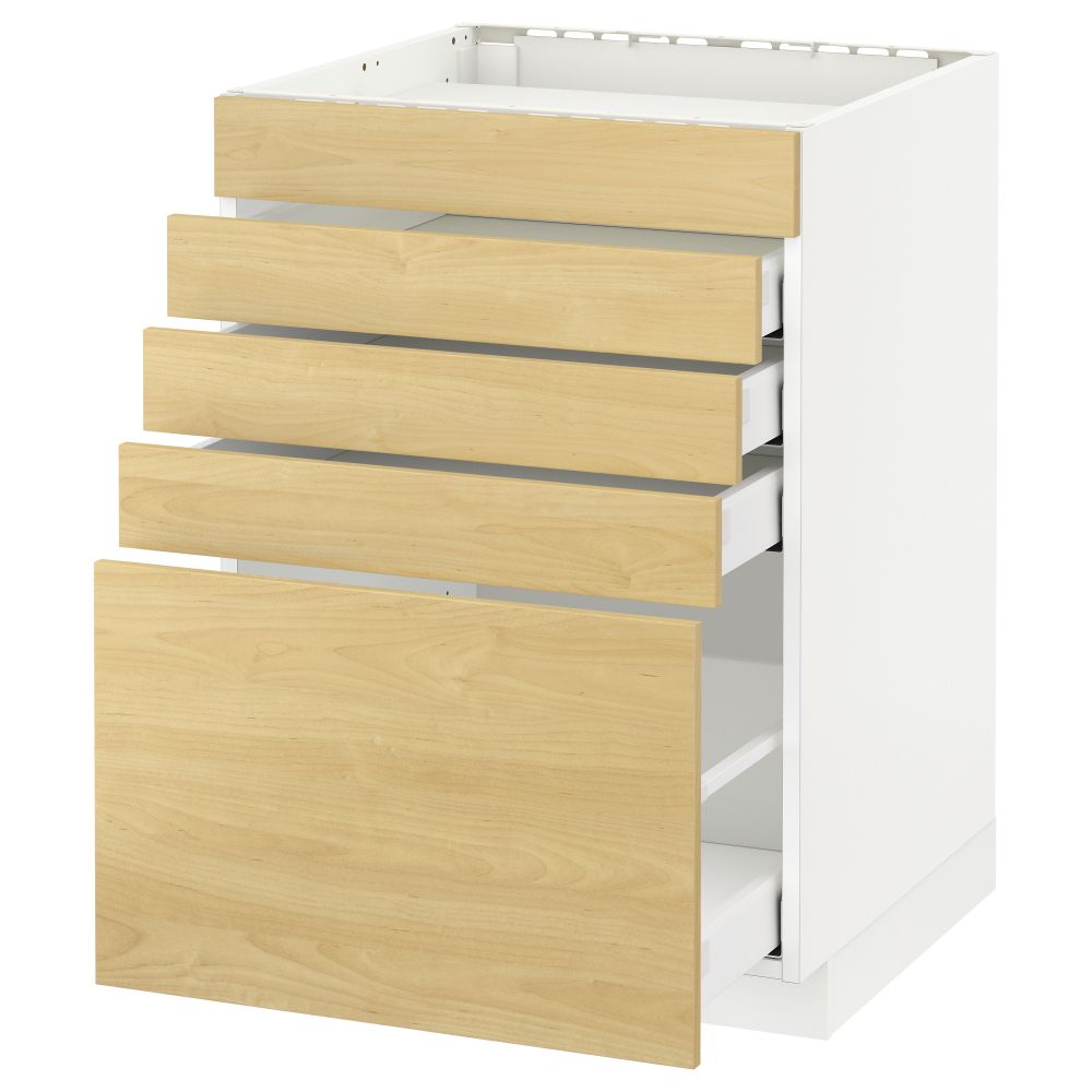 Напольный шкаф для варочной панели, 5 фасадов, 4 ящиков МЕТОД / МАКСИМЕРА, белый, Тингсрид береза - схема-чертеж с размерами